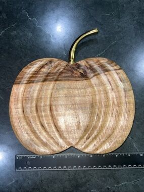 Wooden pumpkin Shaped Serving Platter with Gold Stem